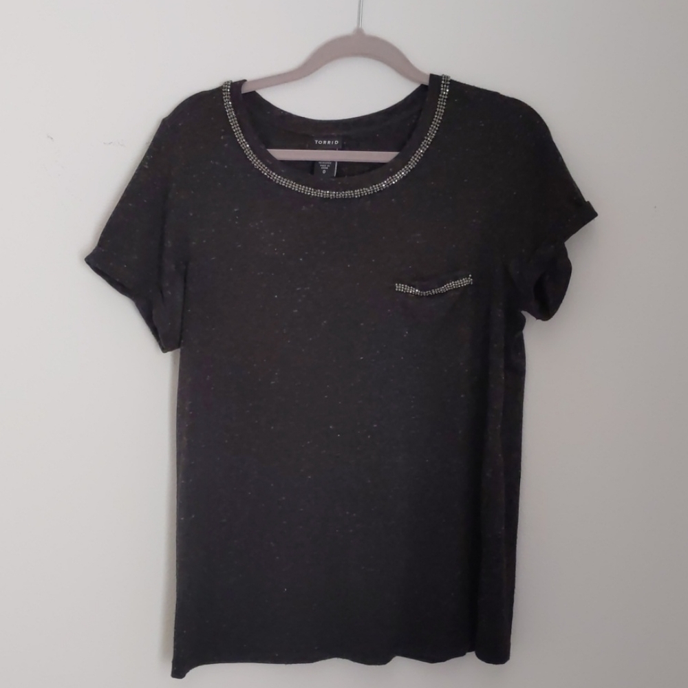 Torrid Dark Gray Jeweled Pocket Tee